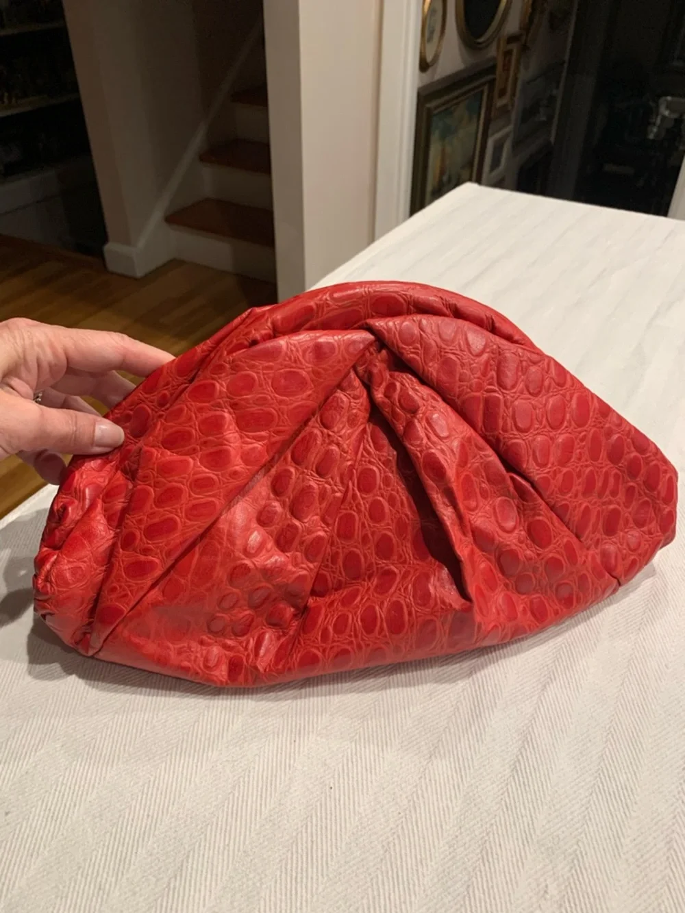 Vintage Red Embossed Soft Clutch The Pouch Bag Clutch Handbag
